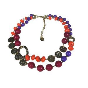 Graziano CN Necklace 19  Inch Plastic Goldtone Hammered Beaded Faceted Jewelry